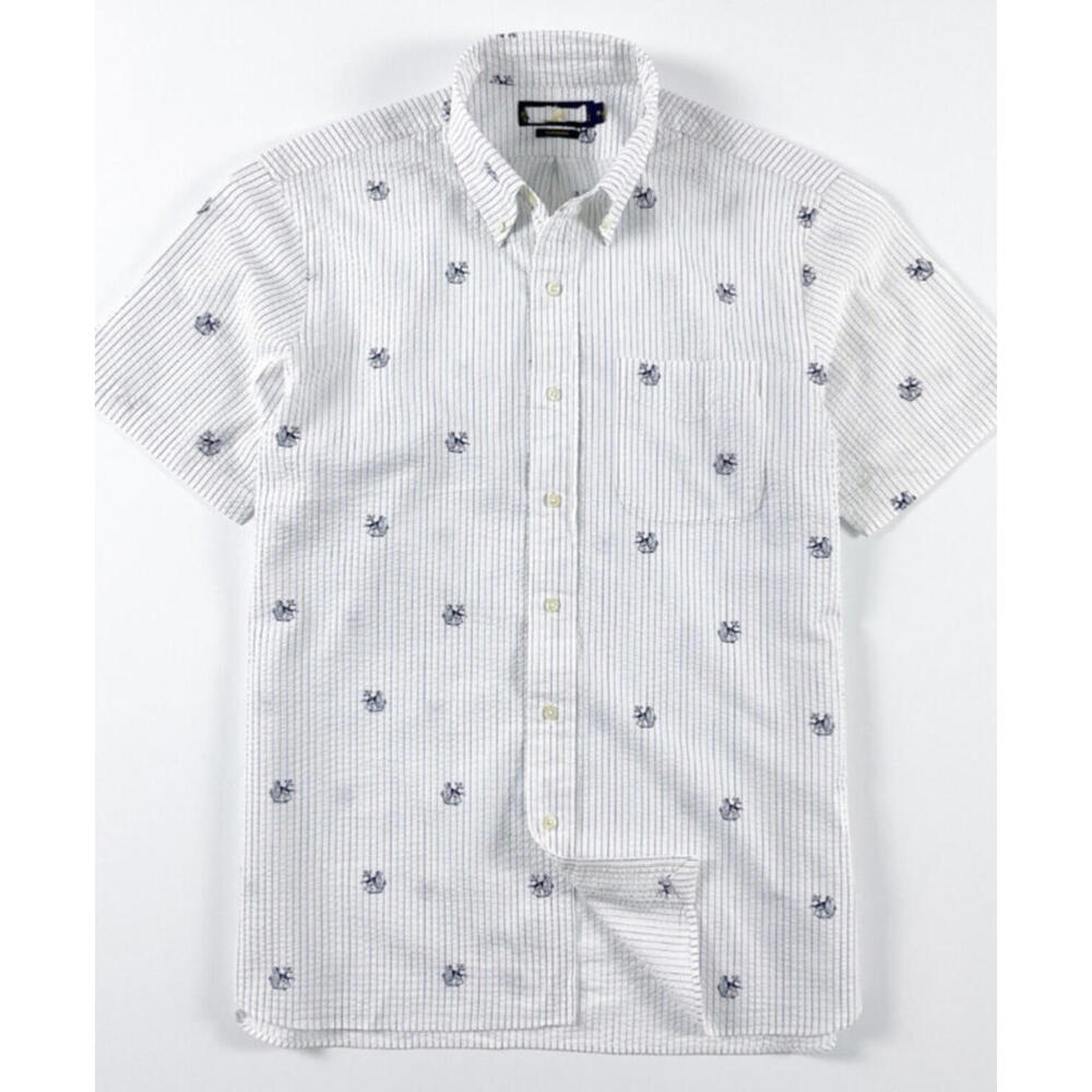 Polo Ralph Lauren Seersucker Shirt Mens Size 2XLT  White Anchor Dog Button NWT
